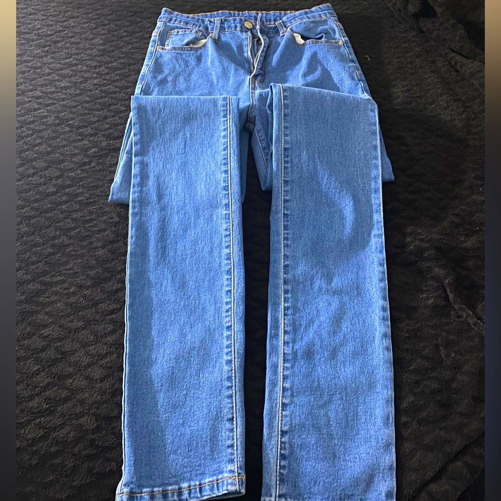 High Waisted Blue Stacked Skinny Jeans